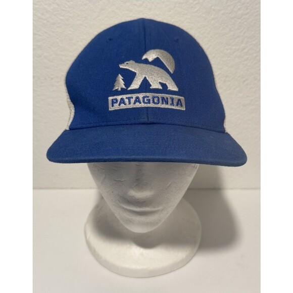 PATAGONIA Trucker Mesh Snapback Hat Cap Blue Bear Moon Mountain Sunset VTG RARE